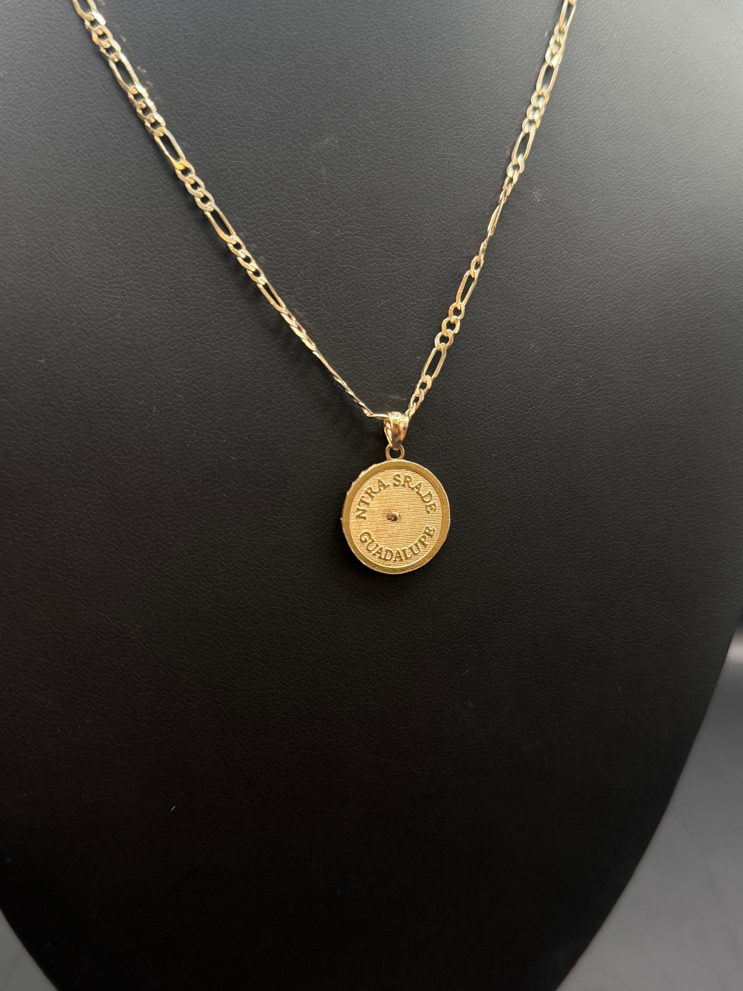 10k Gold Virgin Mary Pendant with 16" Figaro Necklace Set