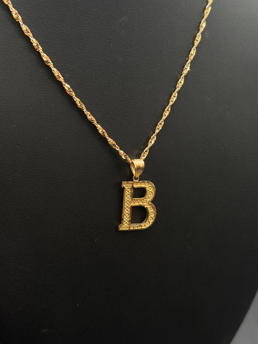 10k Gold B Pendant with 20" Twist Necklace Set