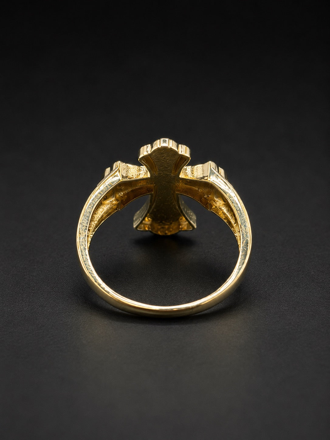 10k Gold Diamond Cut Cross and Nugget Ring (Large)
