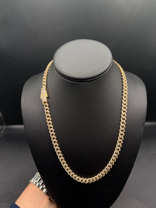 10k Gold Hollow Cuban Necklace with CZ (7mm)