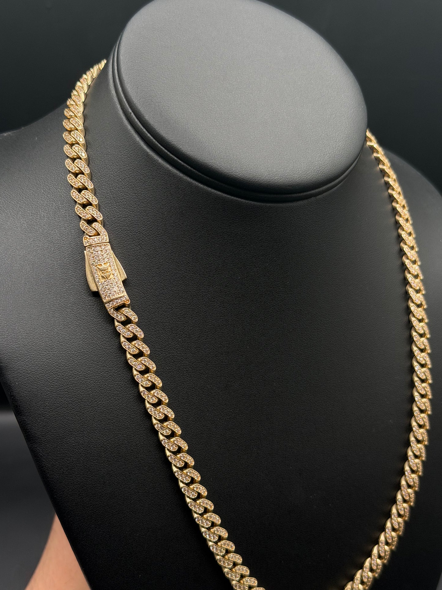 10k Gold Hollow Cuban Necklace with CZ (7mm)