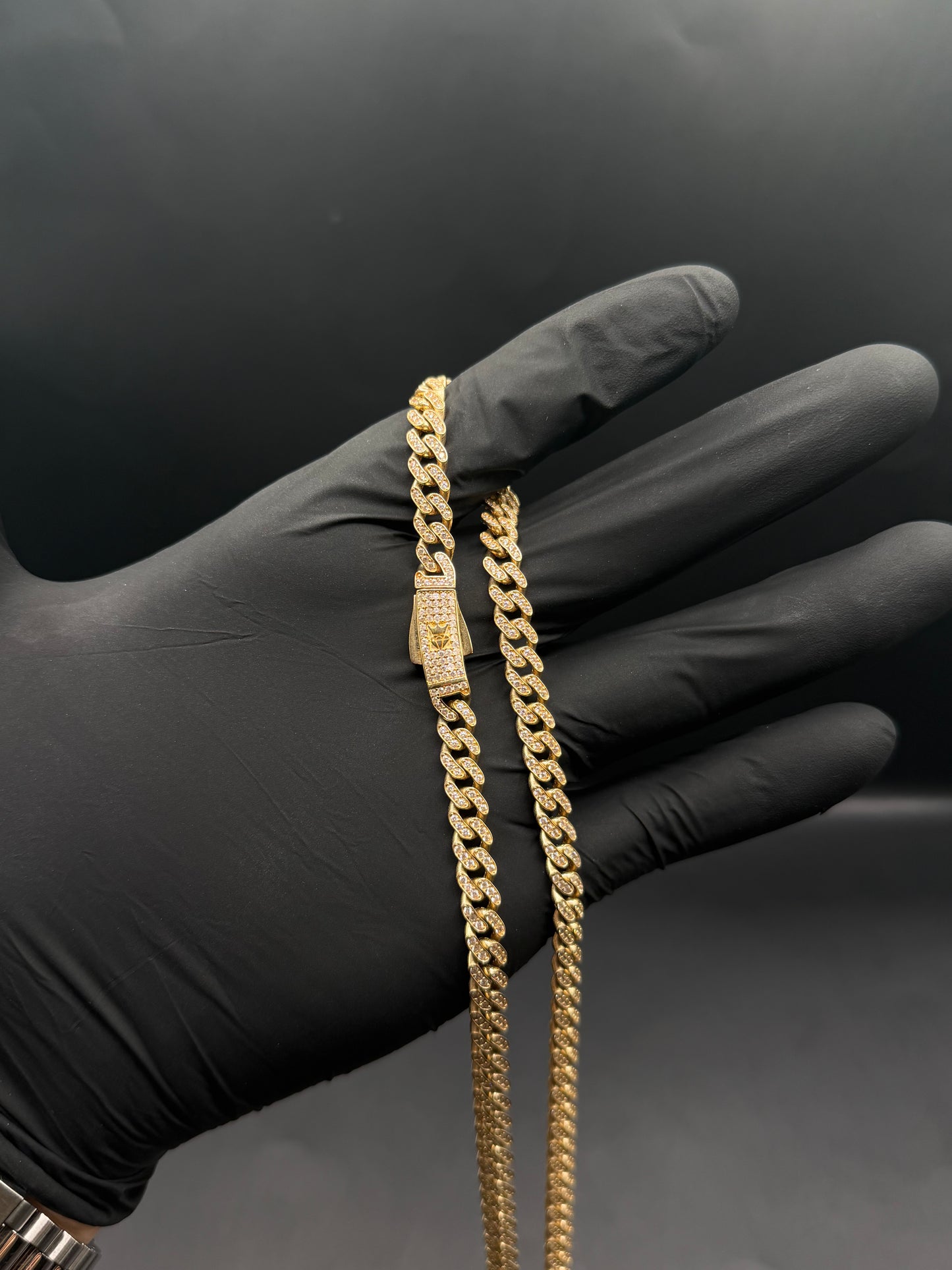 10k Gold Hollow Cuban Necklace with CZ (7mm)