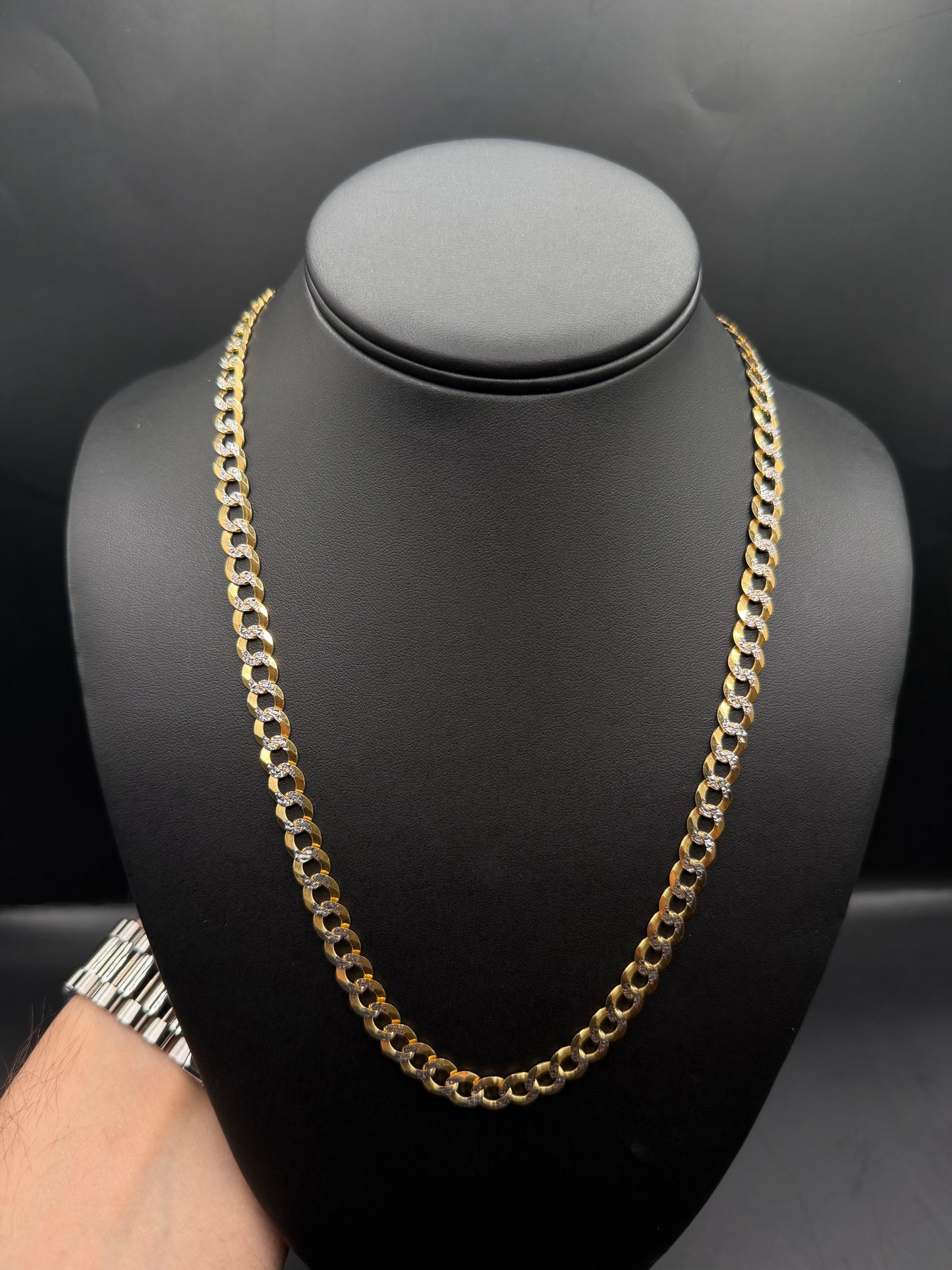 10k Gold Solid Flat Cuban Diamond-Cut Necklace (7mm)