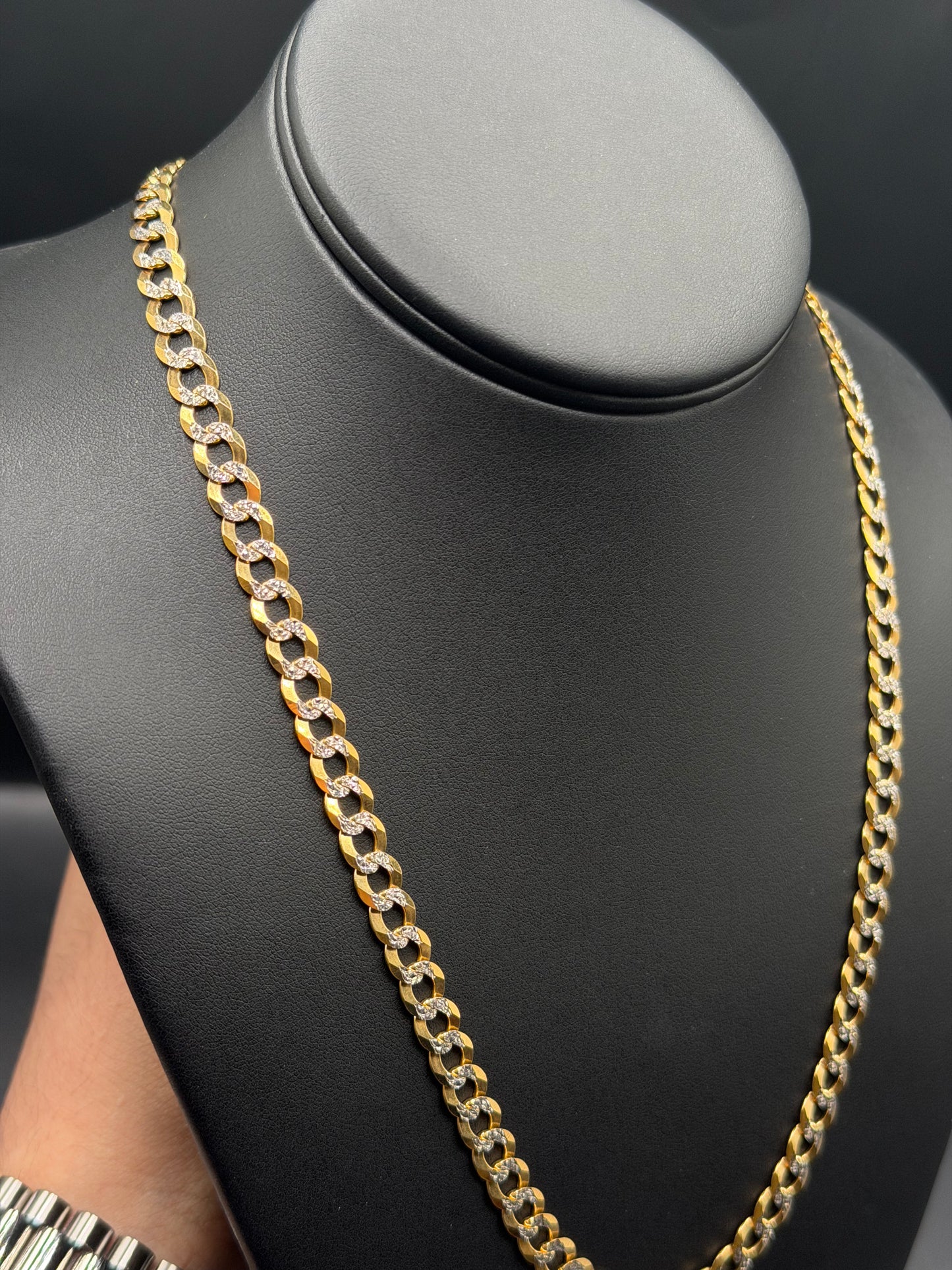 10k Gold Solid Flat Cuban Diamond-Cut Necklace (7mm)