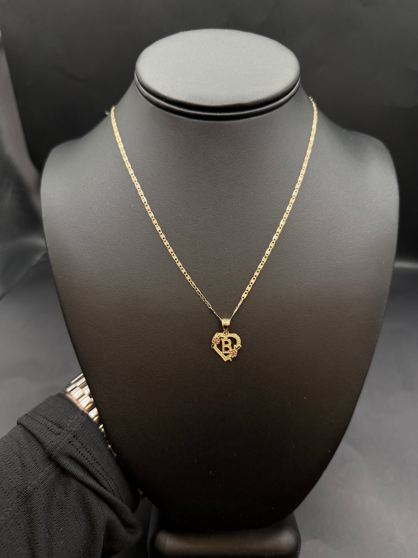 10k Gold B Initial Pendant with Valentino Necklace Set