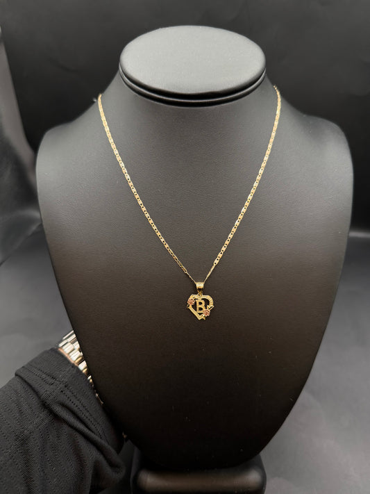 10k Gold B Initial Pendant with Valentino Necklace Set