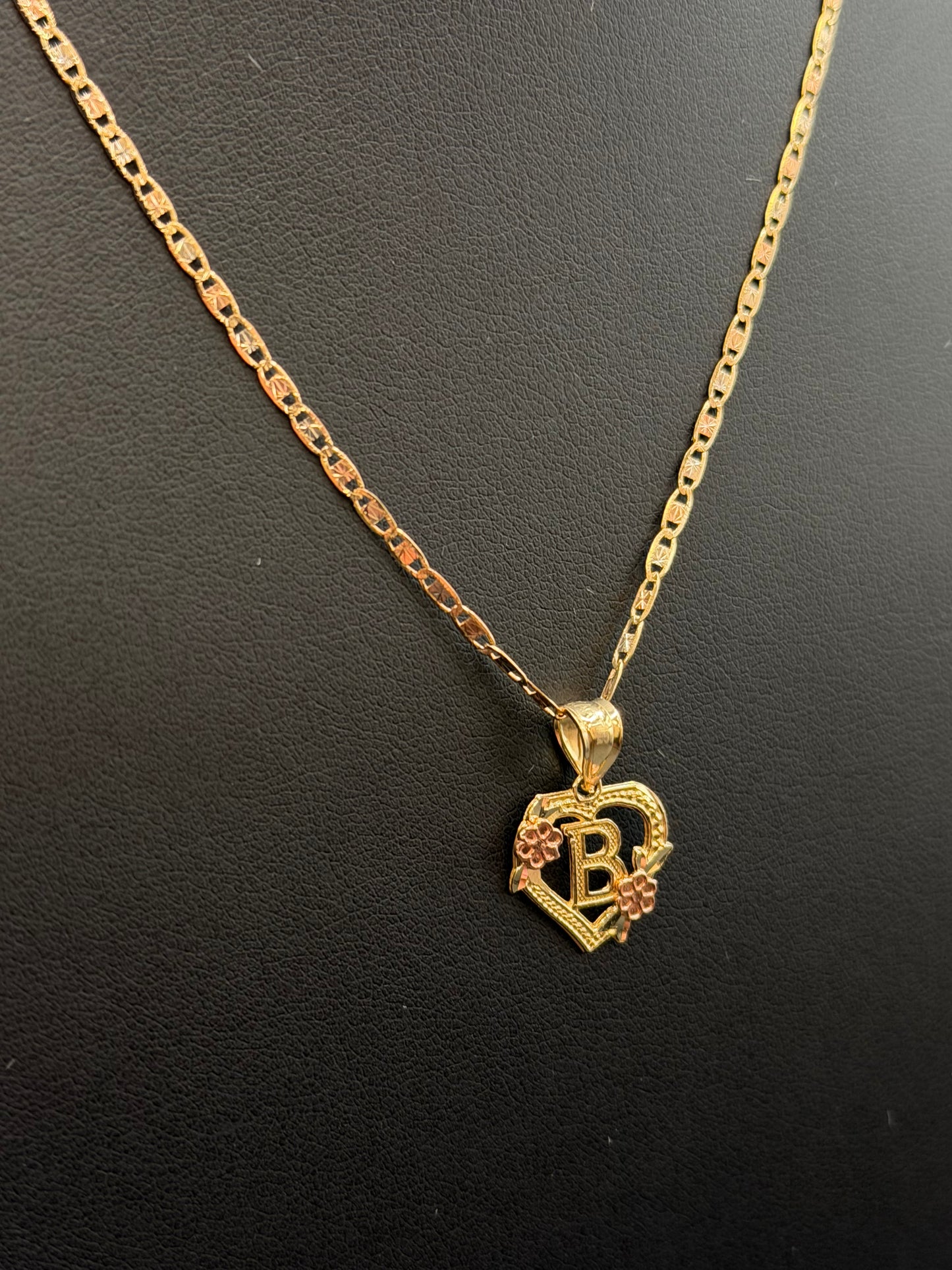 10k Gold B Initial Pendant with Valentino Necklace Set