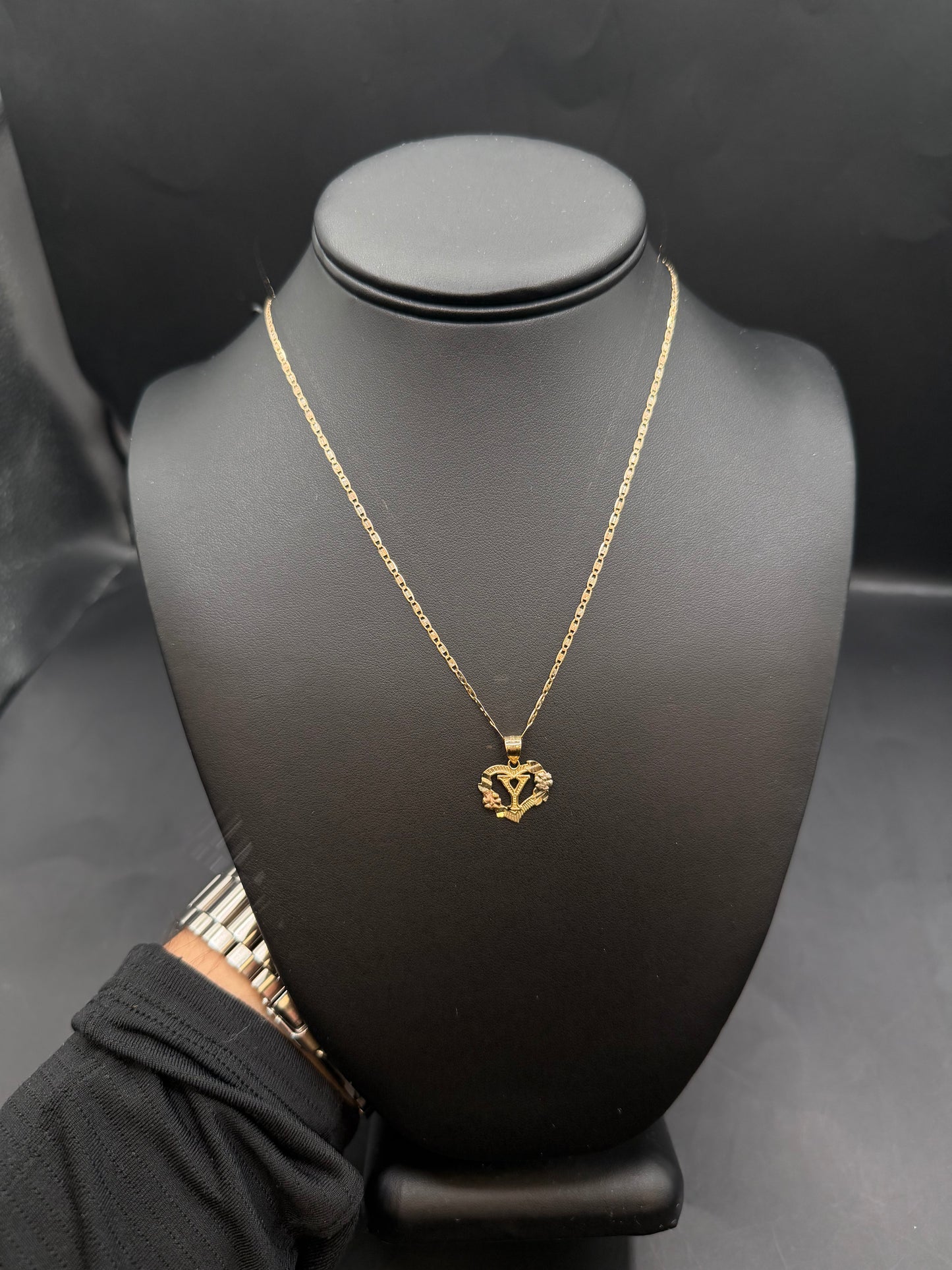 10k Gold Y Initial Pendant with Valentino Necklace Set