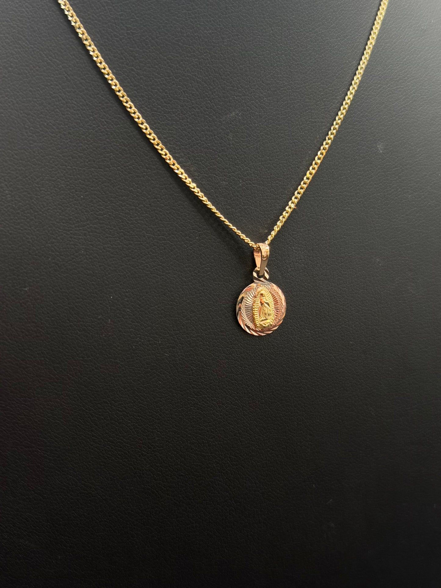 10k Virgin Mary Pendant with 16" Hollow Cuban Necklace Set