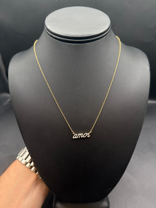 10k Gold Natural Diamond "amor" Necklace 18"