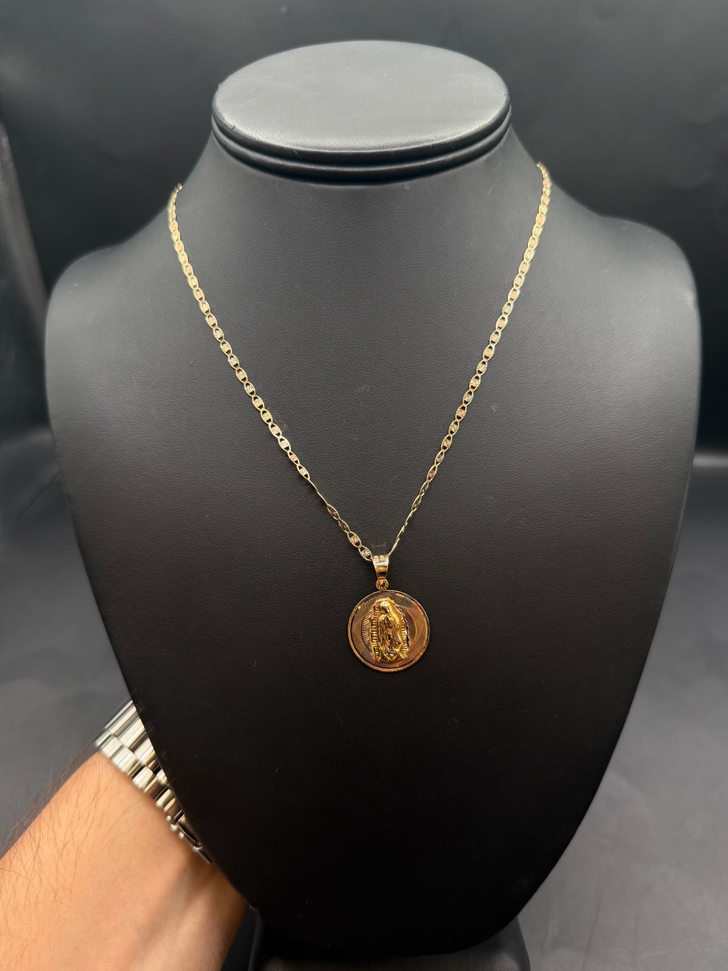10k Gold Virgin Mary Pendant with 20" Valentino Necklace Set