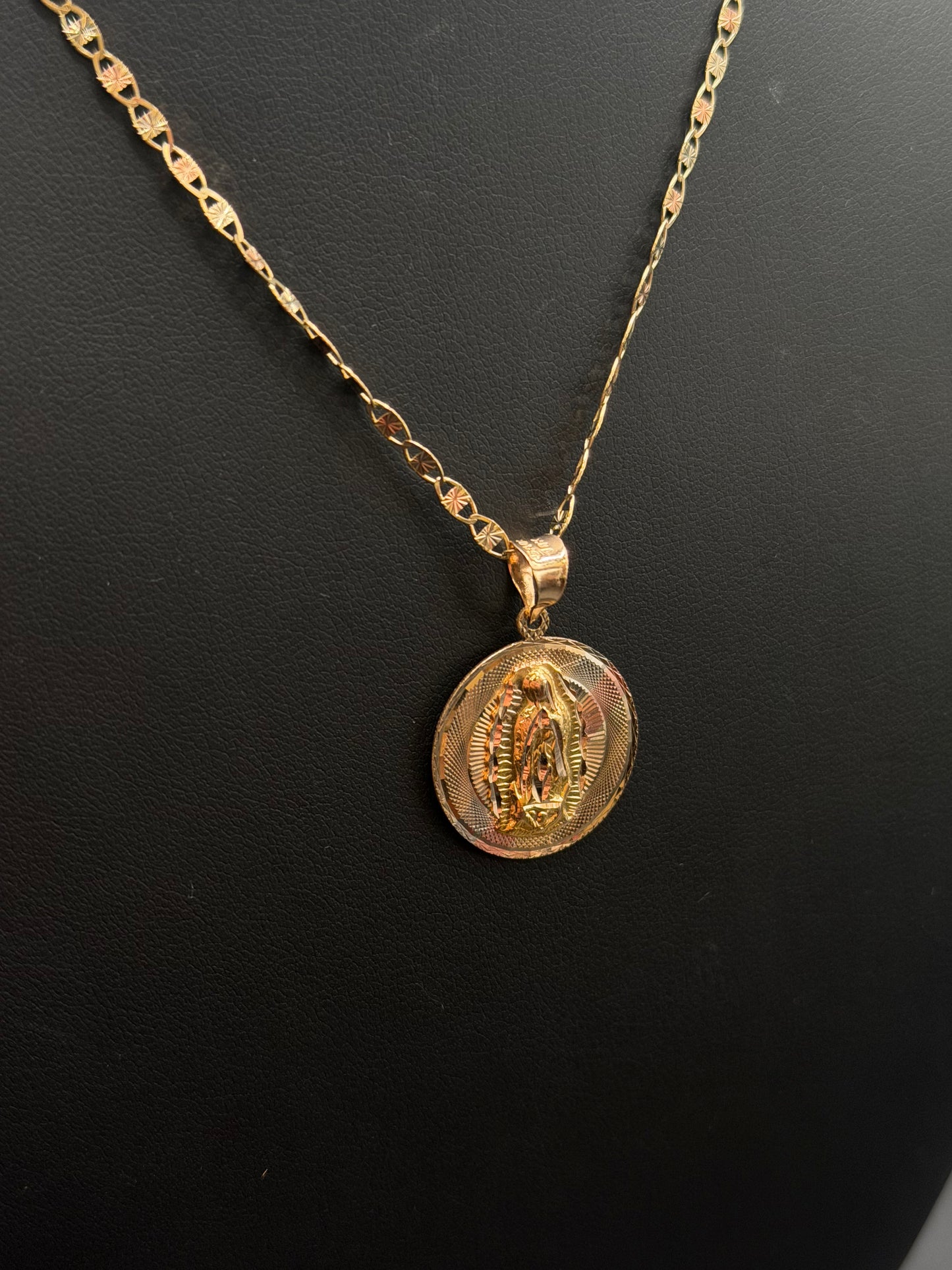 10k Gold Virgin Mary Pendant with 20" Valentino Necklace Set