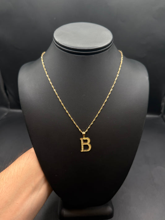 10k Gold B Pendant with 20" Twist Necklace Set