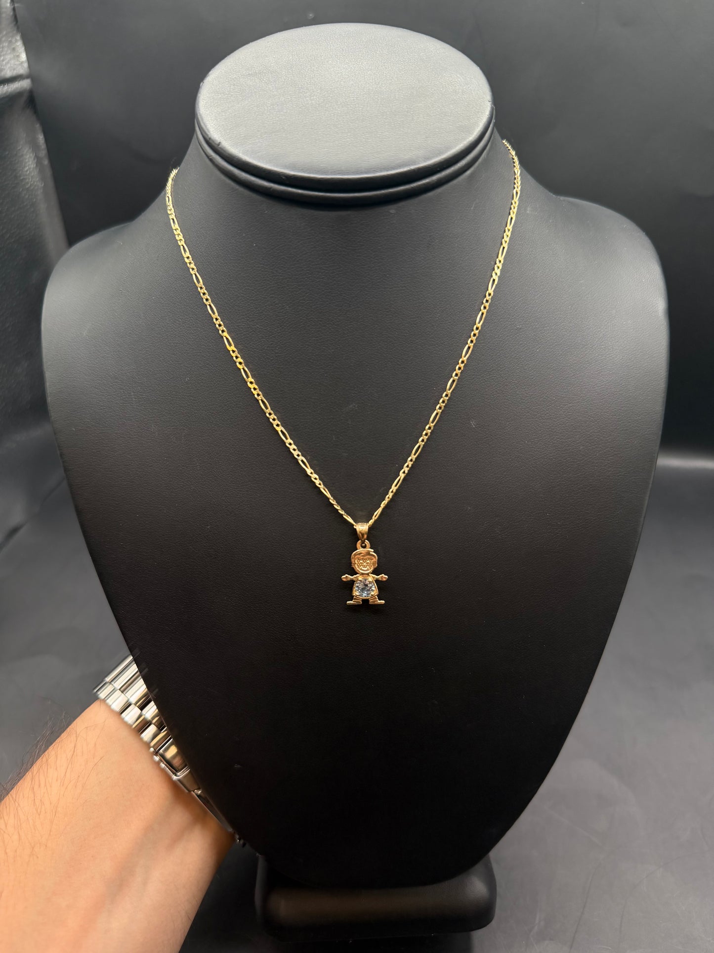 10k Gold Boy Pendant with 16" Figaro Necklace Set