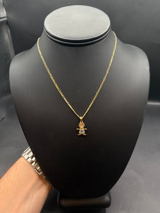 10k Gold Boy Pendant with 16" Figaro Necklace Set