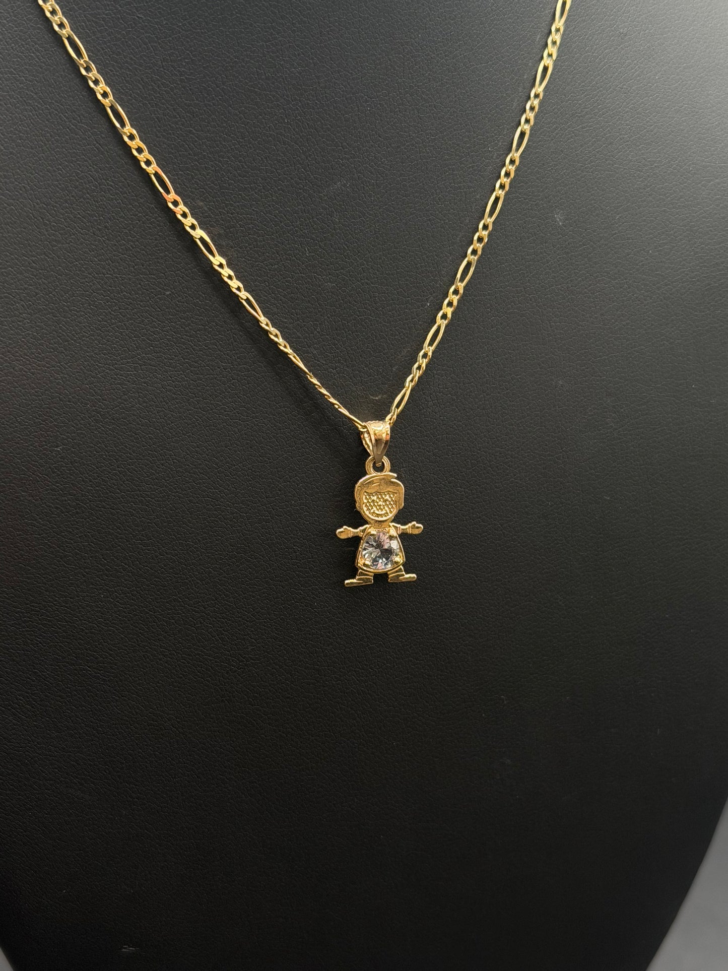 10k Gold Boy Pendant with 16" Figaro Necklace Set