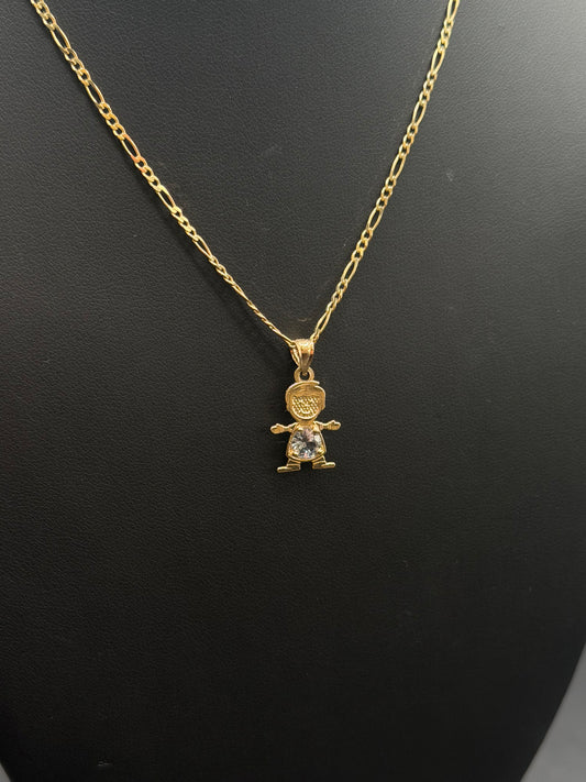 10k Gold Boy Pendant with 16" Figaro Necklace Set