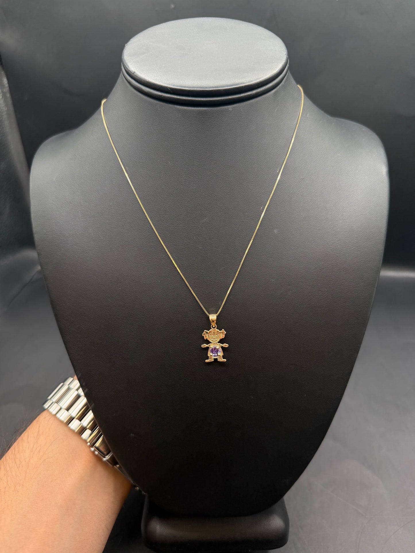 10k Gold Girl Pendant with 18" Box Necklace Set