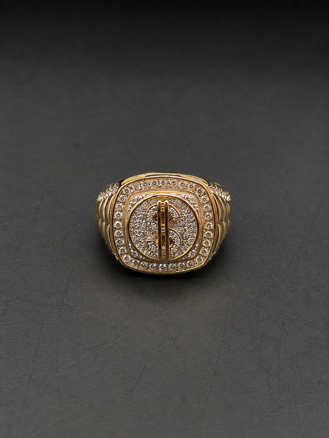 10k Gold Dollar Sign Ring with Natural Diamonds