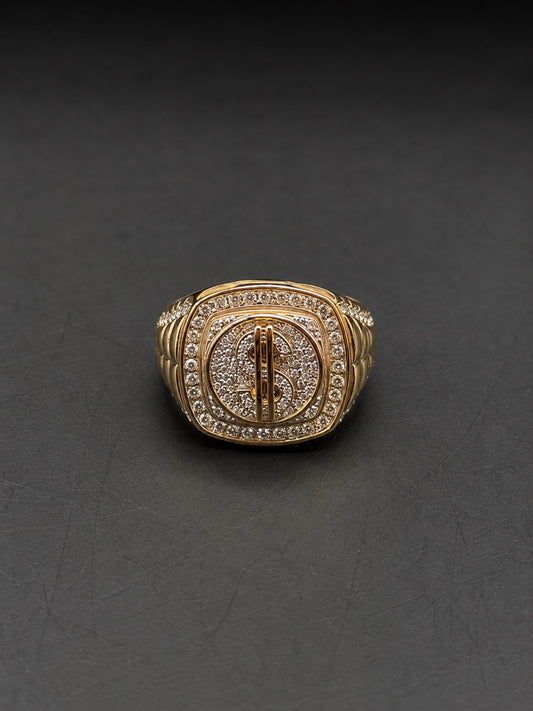 10k Gold Dollar Sign Ring with Natural Diamonds