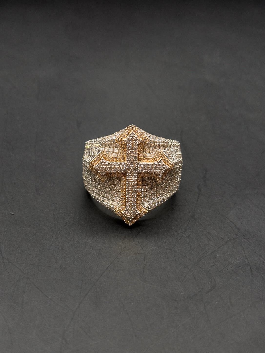 10k Gold Cross Ring with Natural Diamonds