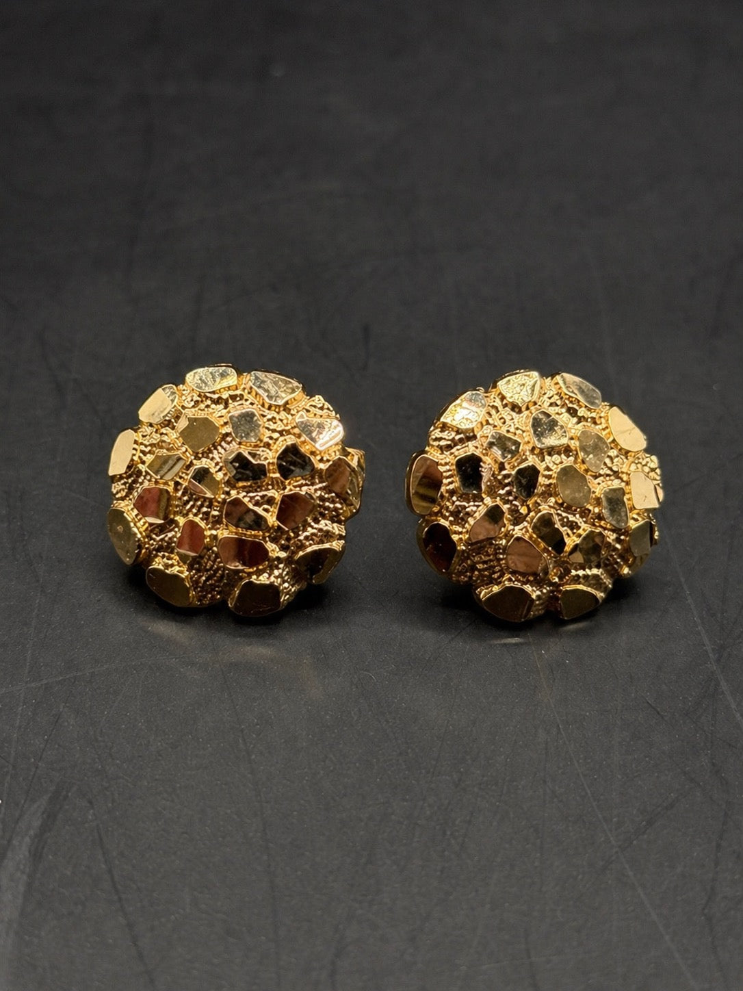 14k Gold Large Round Nugget Earrings