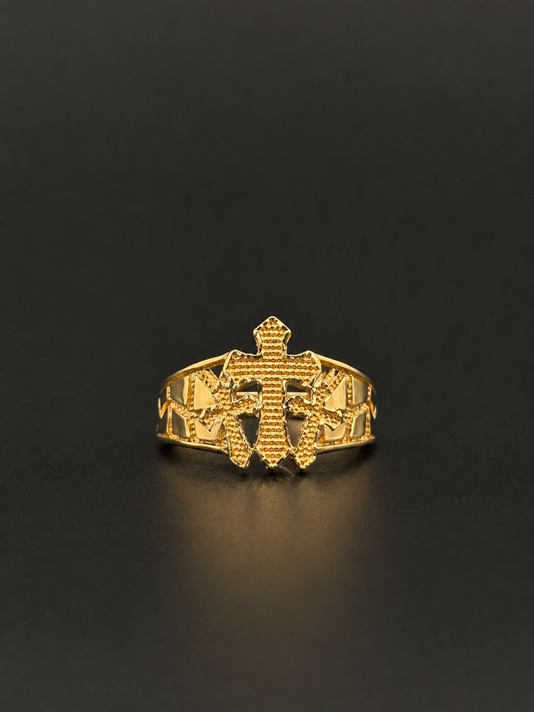 10k Gold Three Cross Nugget Ring