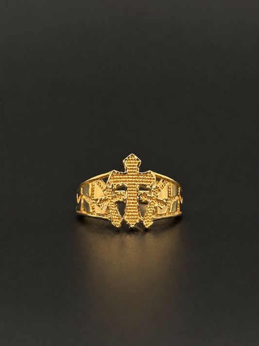 10k Gold Three Cross Nugget Ring
