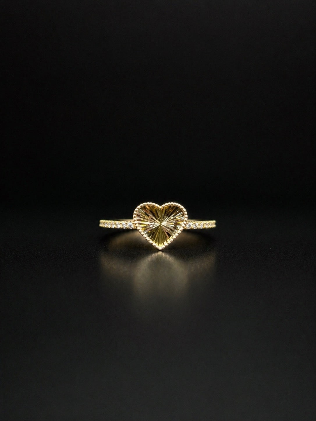 10k Gold Heart Ring with CZ on Band
