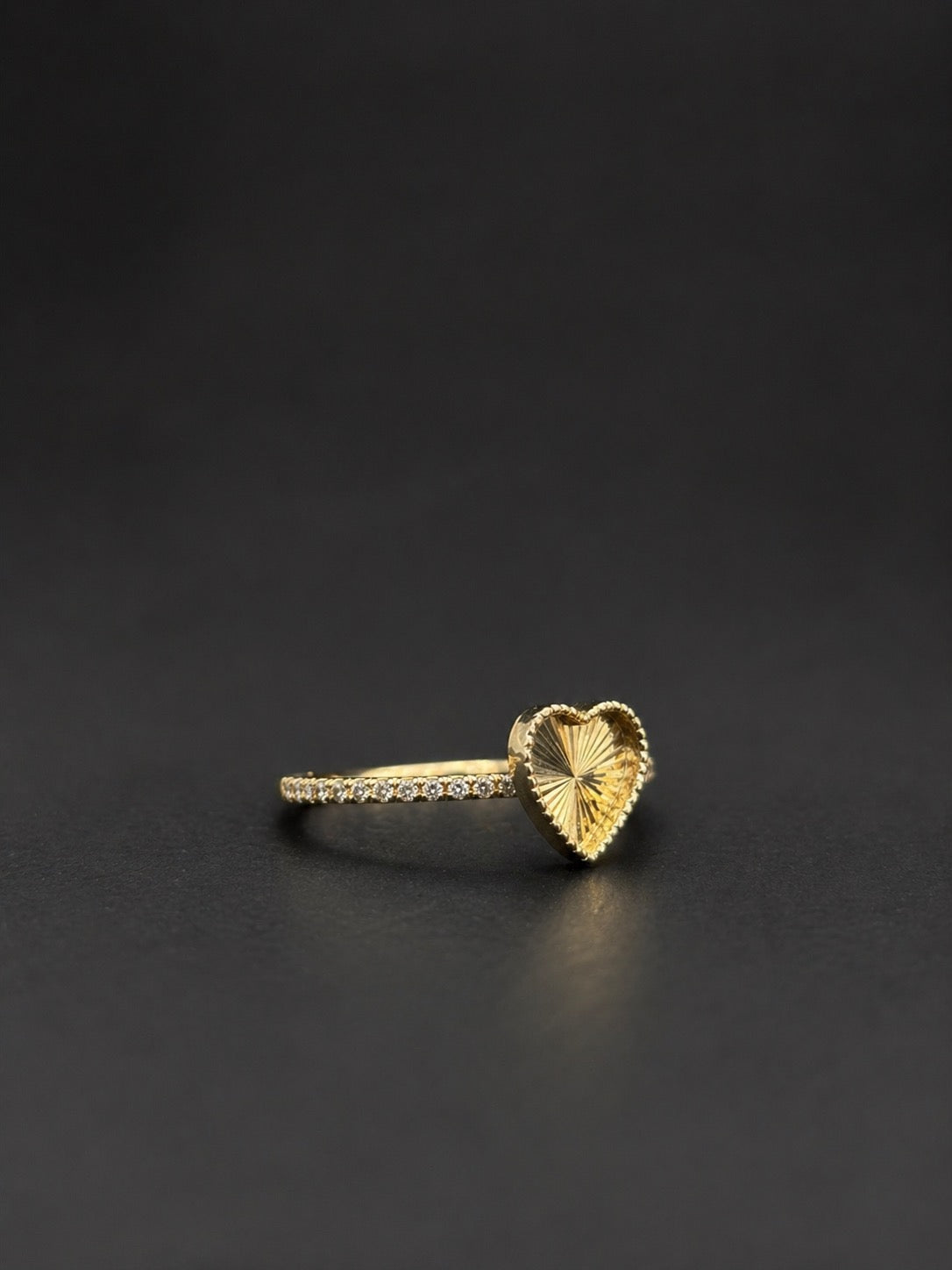10k Gold Heart Ring with CZ on Band