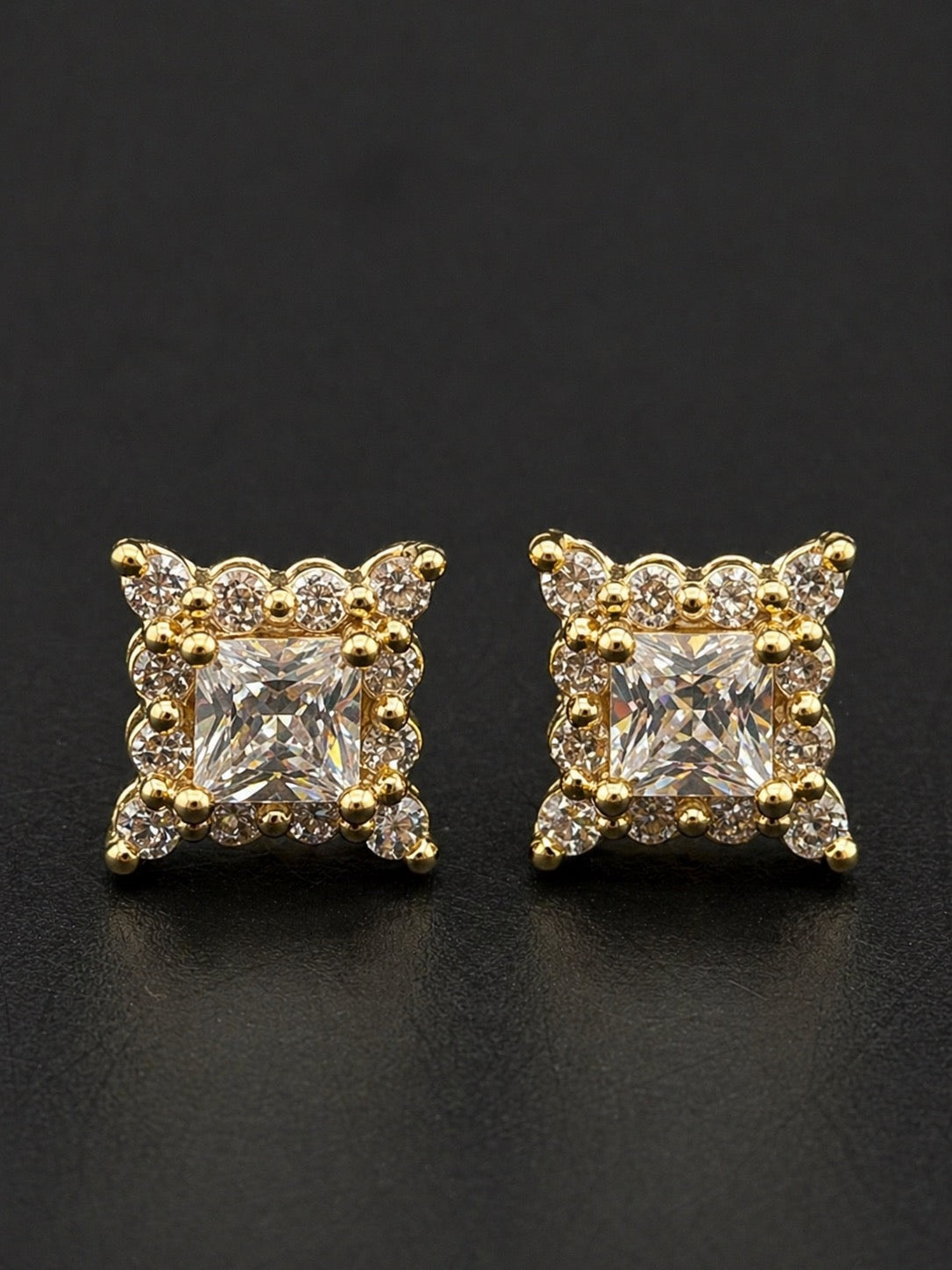 10k Gold Square Studs with CZ (9mm)