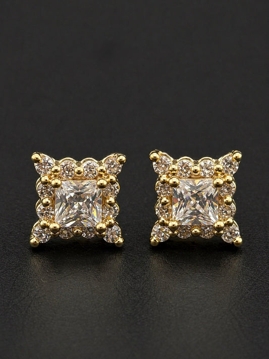 10k Gold Square Studs with CZ (9mm)