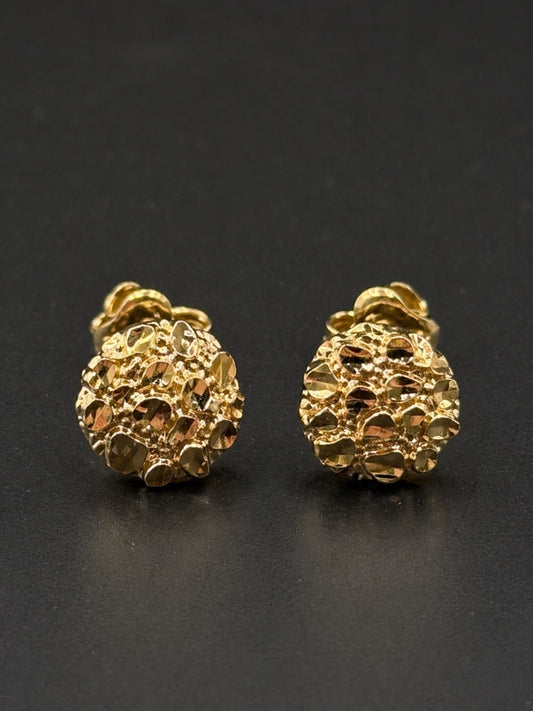 10k Gold Medium Round Nugget Earrings