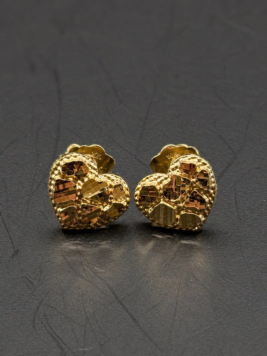 10k Gold Medium Heart Nugget Earrings