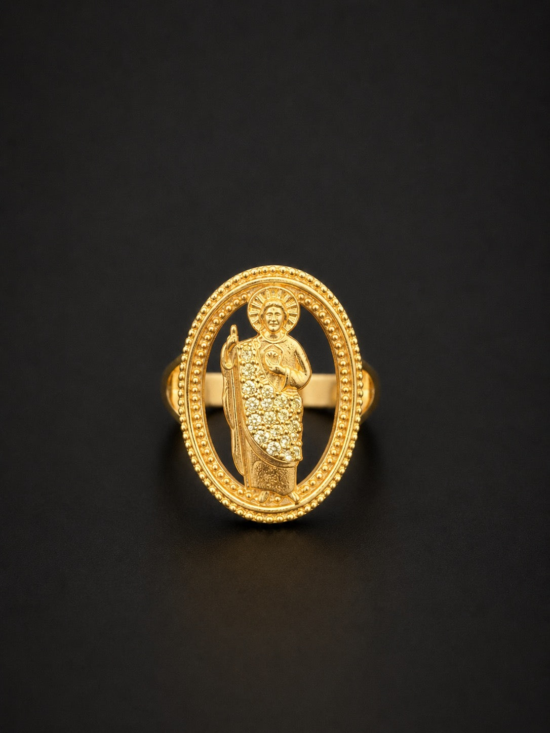 10k Gold San Judas Ring with White CZ