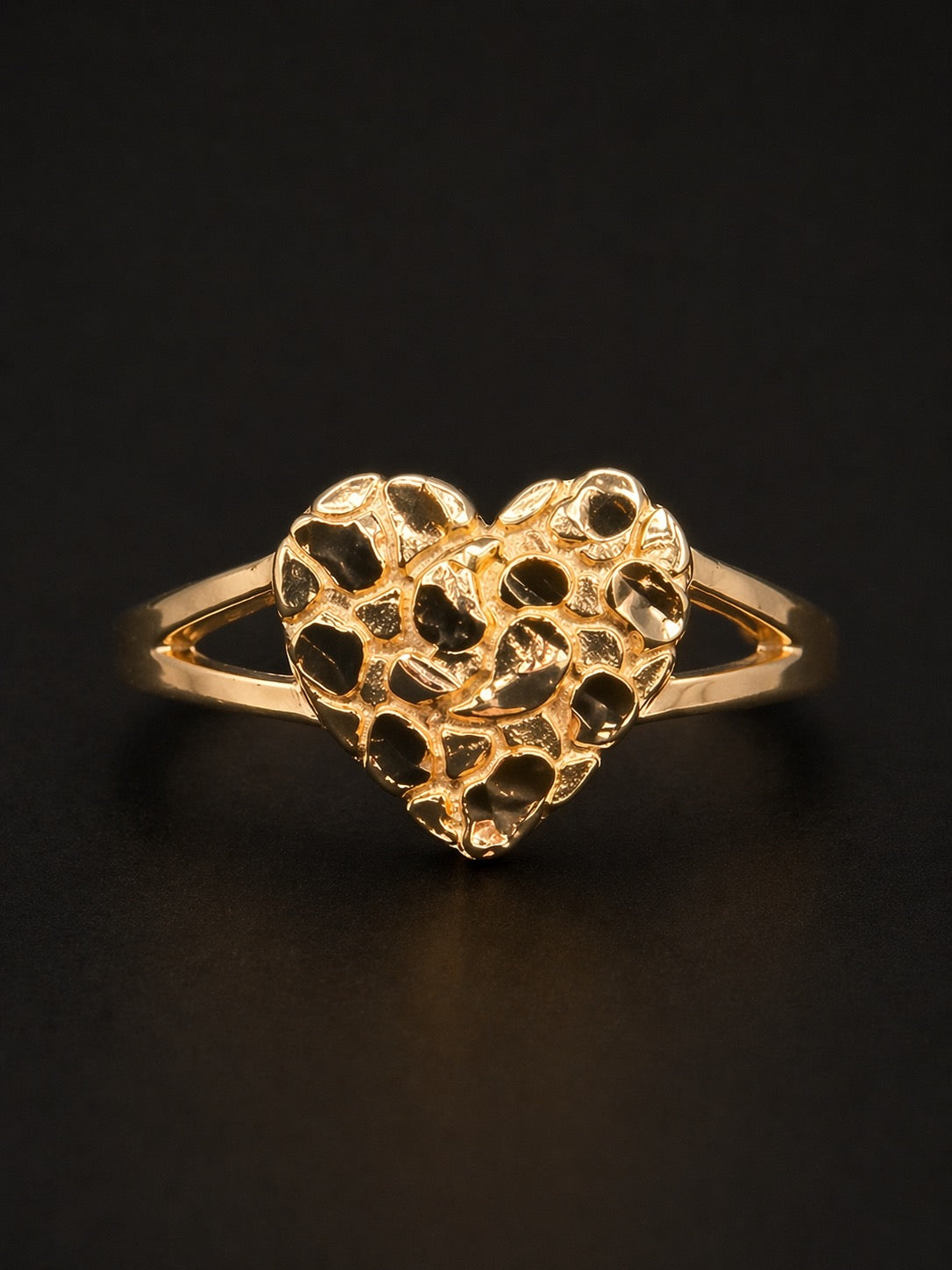 14k Gold Medium Heart Nugget Ring