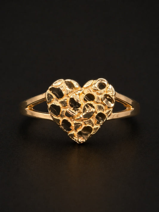 14k Gold Medium Heart Nugget Ring