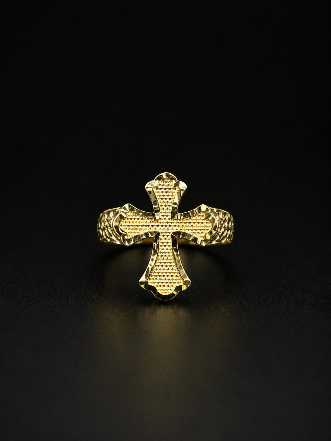 10k Gold Diamond Cut Cross and Nugget Ring (Large)