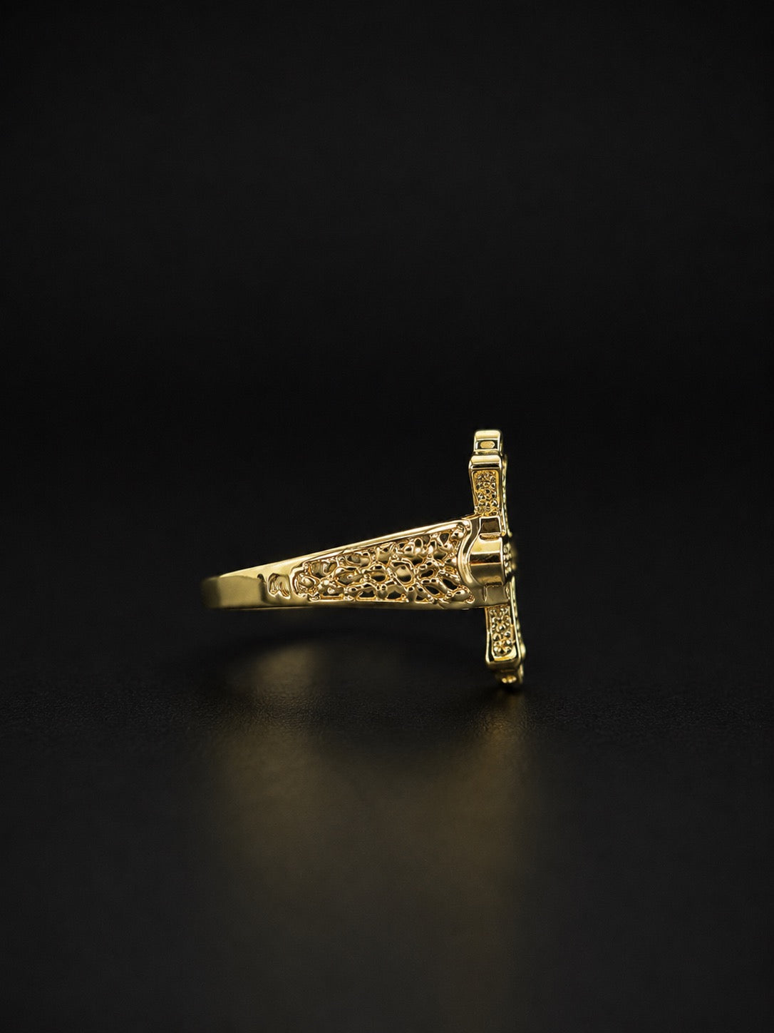 10k Gold Diamond Cut Cross and Nugget Ring (Large)