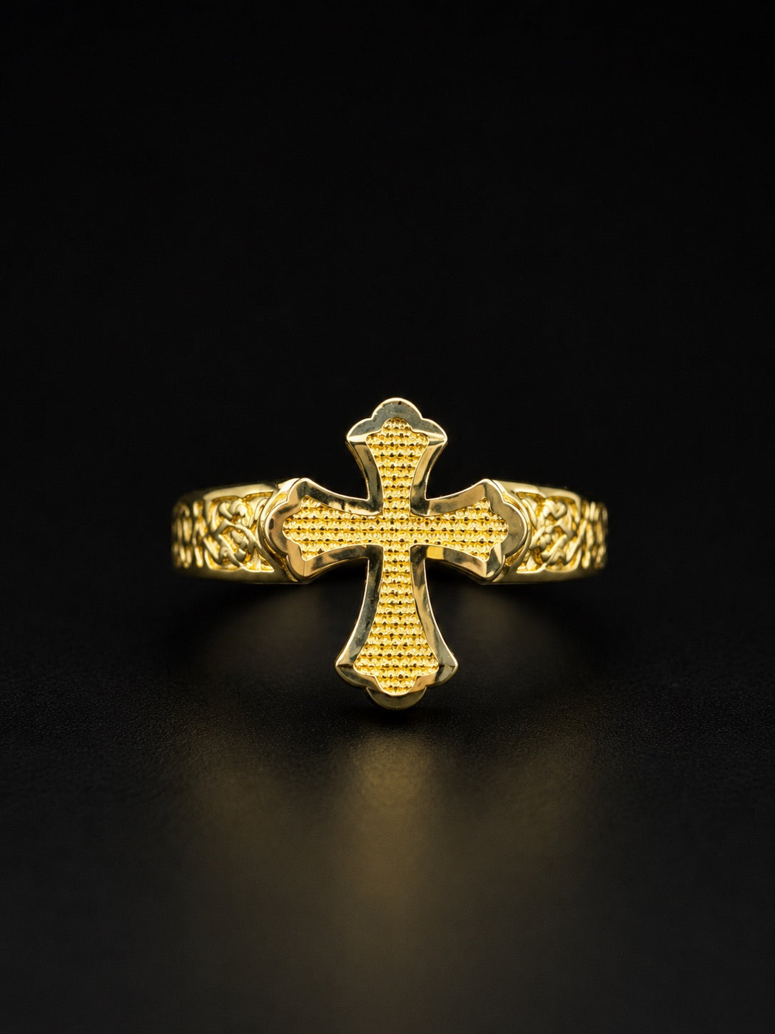 10k Gold Diamond Cut Cross and Nugget Ring (Small)