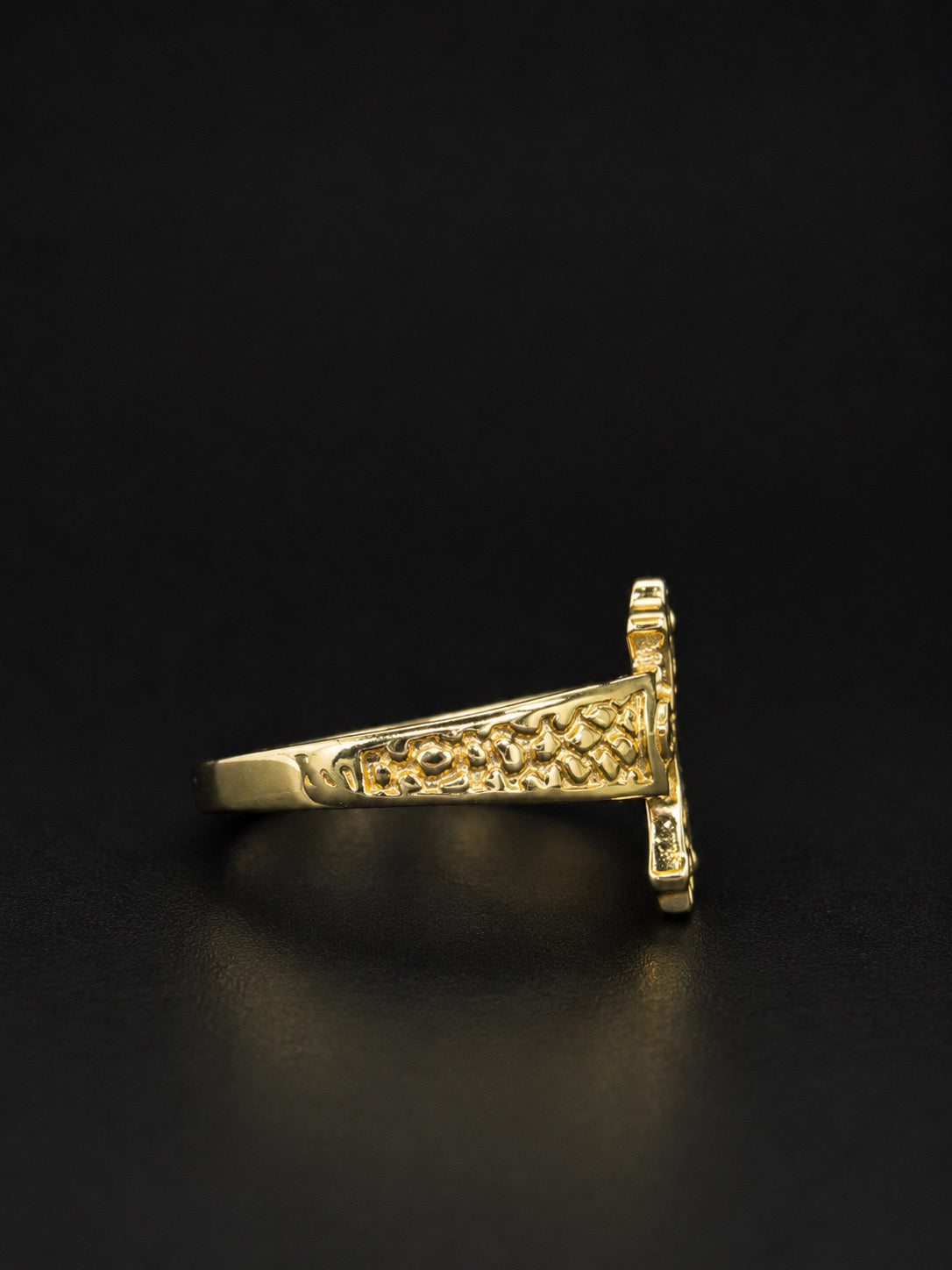 10k Gold Diamond Cut Cross and Nugget Ring (Small)